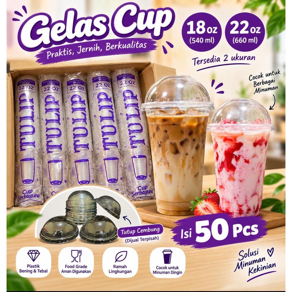 Gelas Cup Plastik 18oz 22oz Isi 50pcs | Cup Minuman Bening Tebal | Food Grade | Cup Es Kopi & Minuma