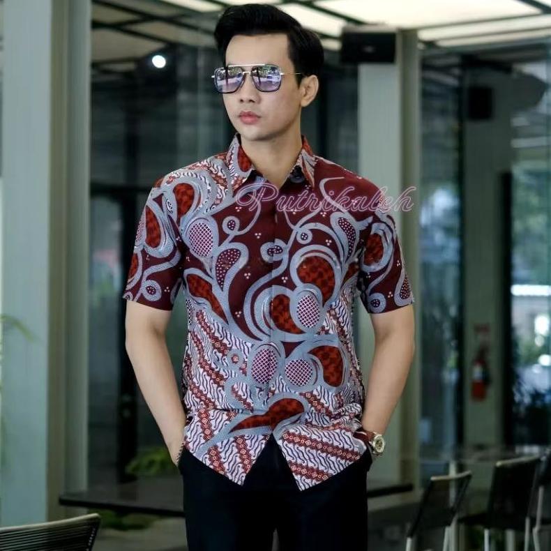 Hemat Kemeja Batik Pria Baju Lengan Pendek Hem Cowok Slimfit Atasan Kondangan Alisan Model Terbaru