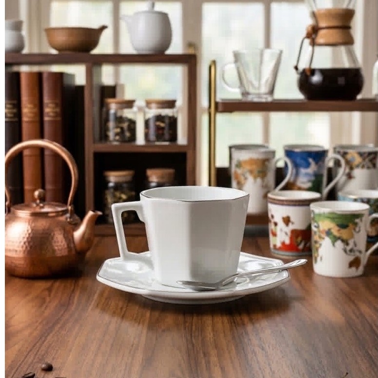Cangkir kopi PUTIH merk SANGO DENGAN SAUCER SATU SET 6 pasang