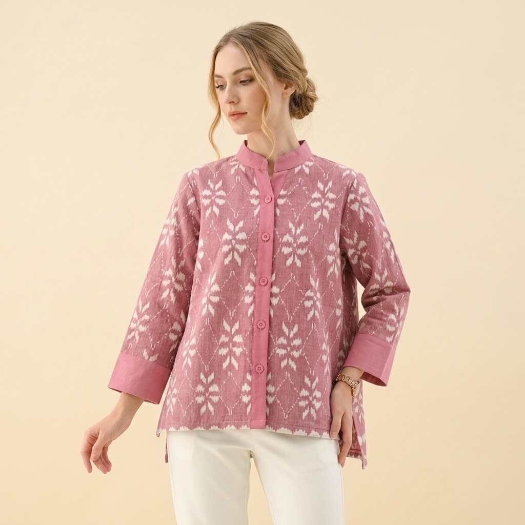 Shanaya Batik Wanita  Blouse Seroja Tenun Batik Formal Kasual