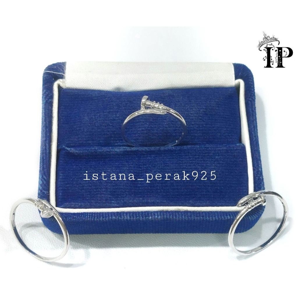 Cincin Perak Asli Silver Wanita 925 Lapis Emas Putih Model Paku polos- Perhiasan Perak Wanita