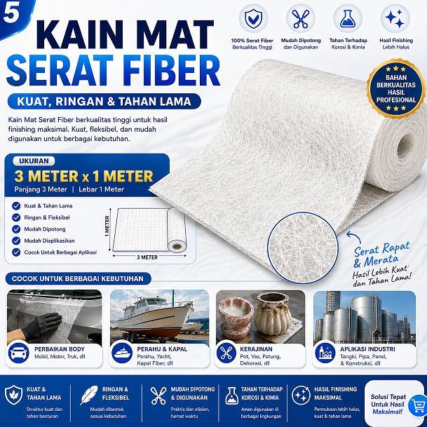 BM- Serat Fiberglass Kain Mat Anti Bocor 1Kg Fiberglass Mat Serat Fiber Waterproofing Dak Beton Atap