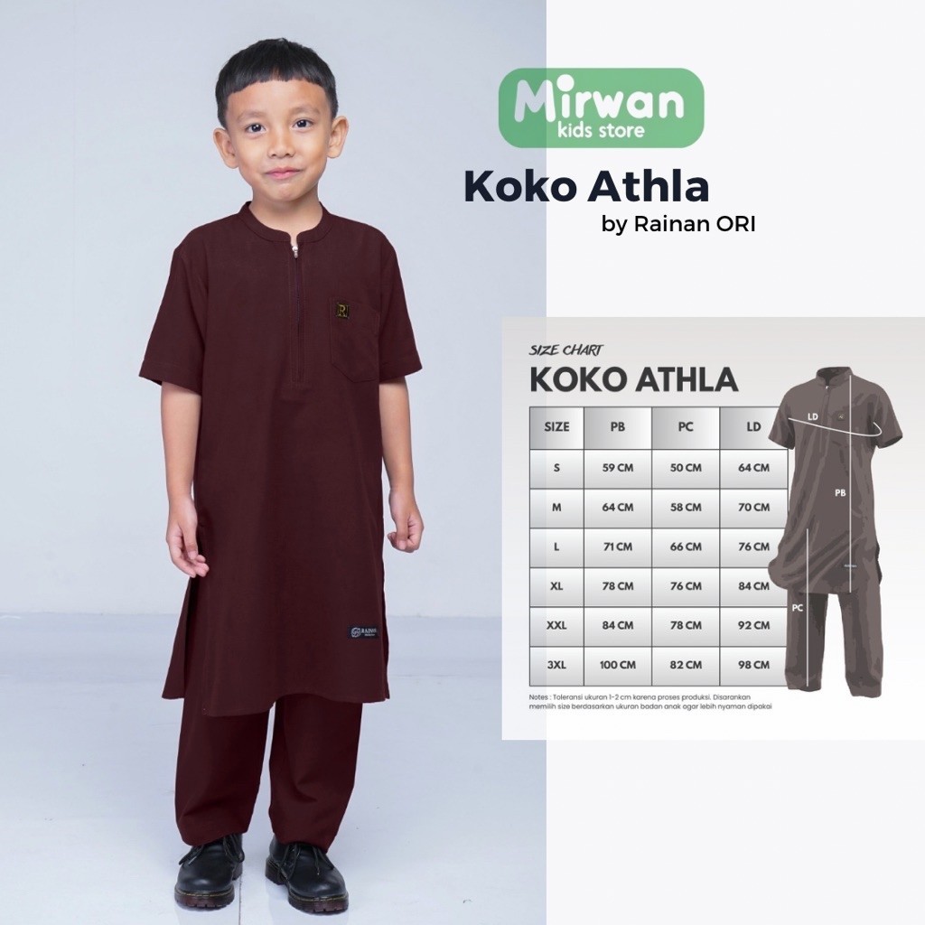 Mirwan Kids Store - Baju Koko Kurta Anak Laki Laki Athla by Rainan ORI Usia 1Sampai 13Thn Bahan Adem