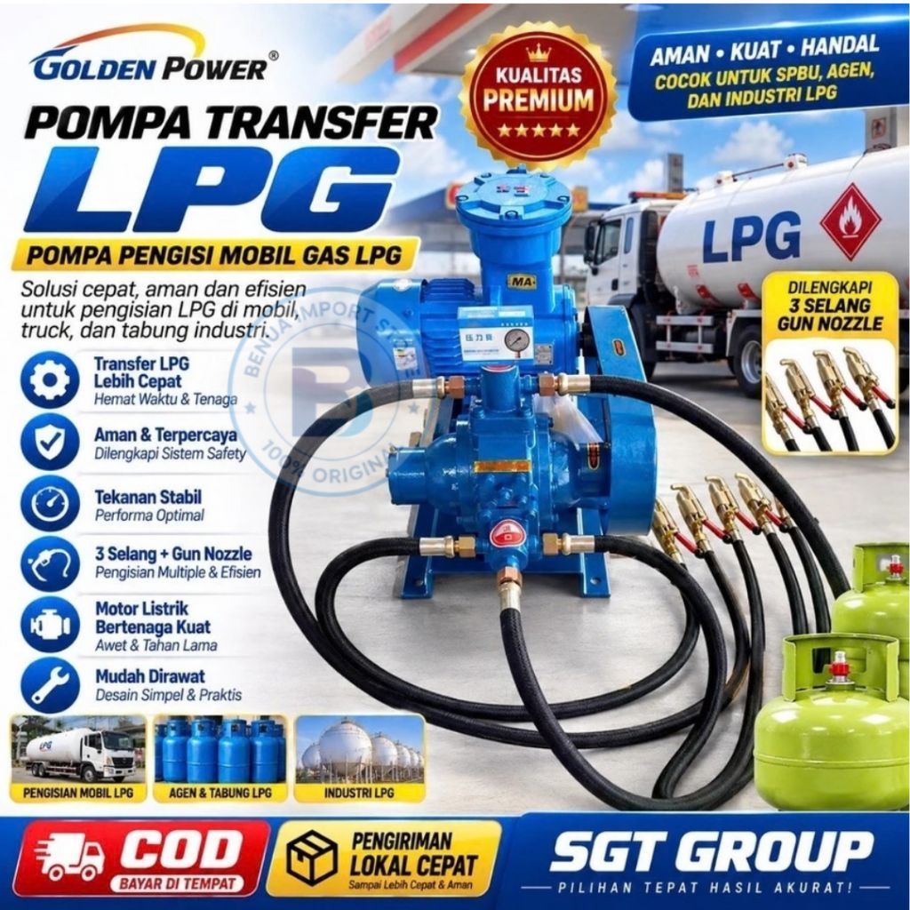Pompa Transfer Isi Gas LPG Golden Power Pompa Pengisi Mobil Gas LPG 3 Selang Gun Nozzle Pump Truck L