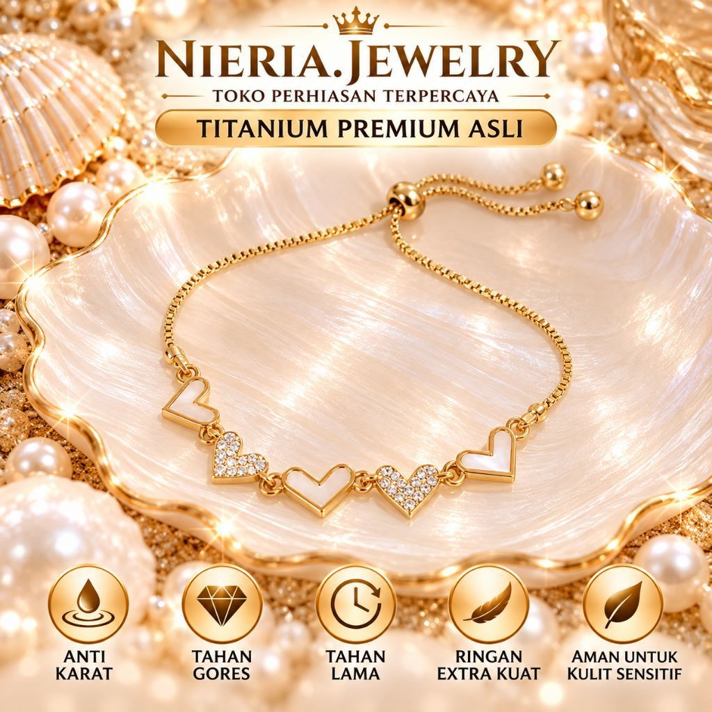 NIERIA JEWELRY - GL34 Gelang Serut Love Putih Titanium Premium Asli Anti Karat & Anti Luntur