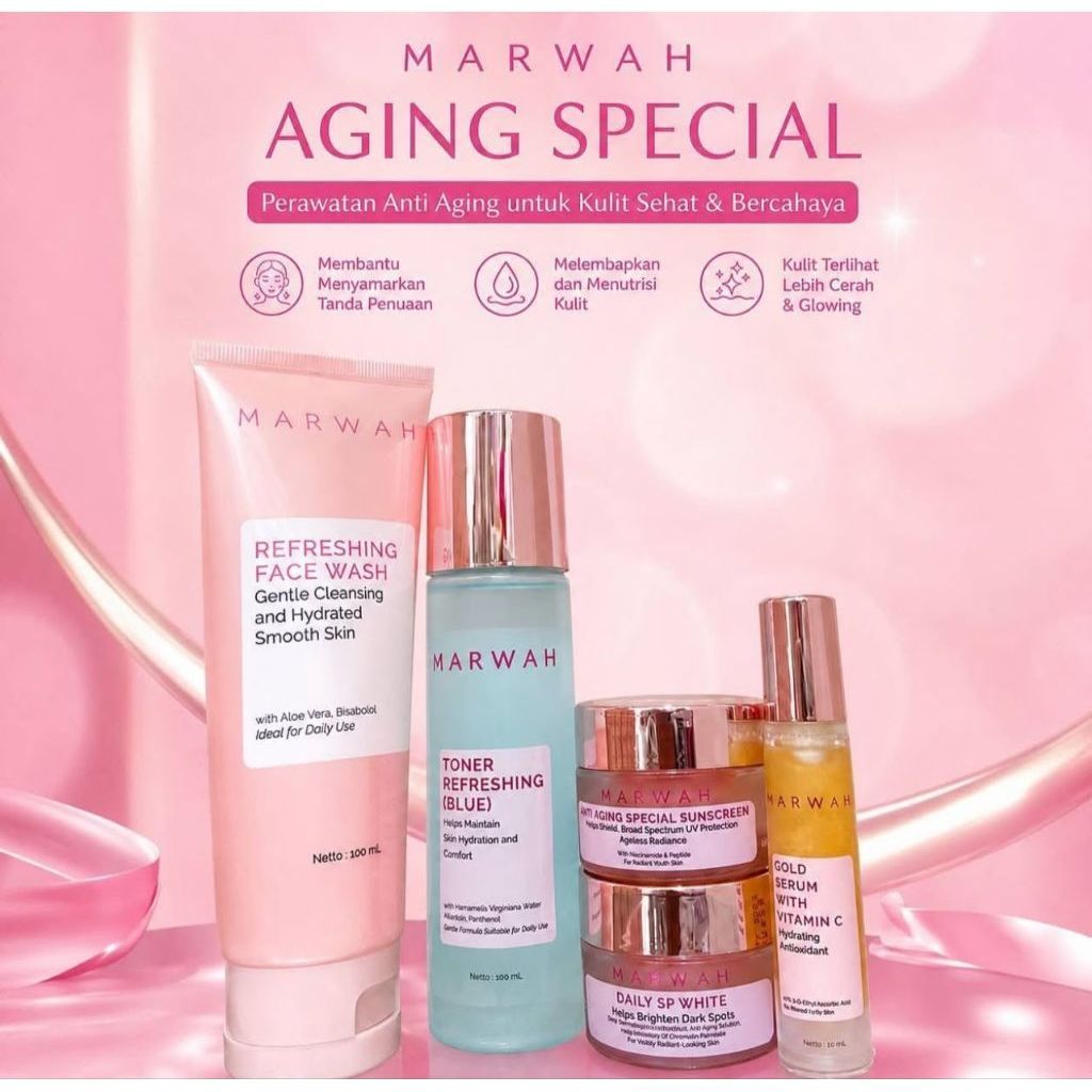 ORIGINAL MARWAH AGING SPECIAL PAKET SKINCARE MARWAH ASP KRIM ANTI AGING ECER CREAM SIANG MALAM KLINI