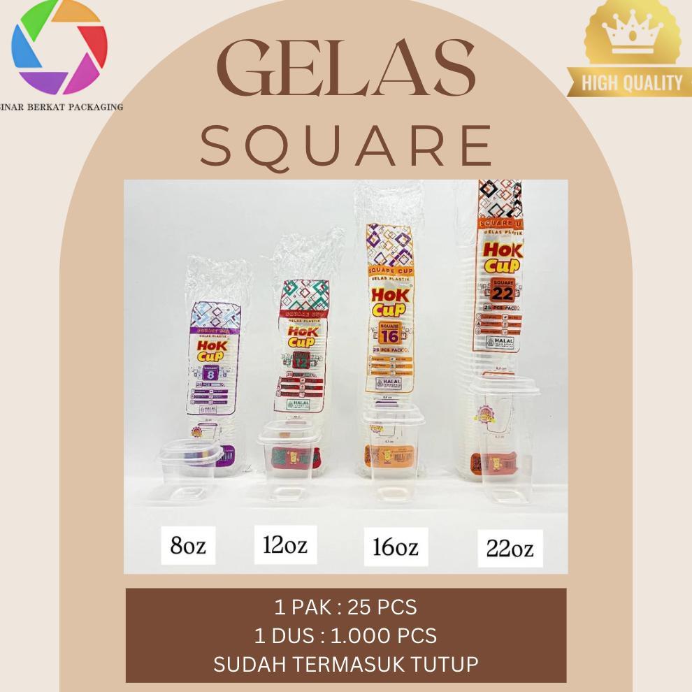 Gelas Plastik Square Cup 8 Oz / 12Oz / 16Oz / 22 Oz Bening