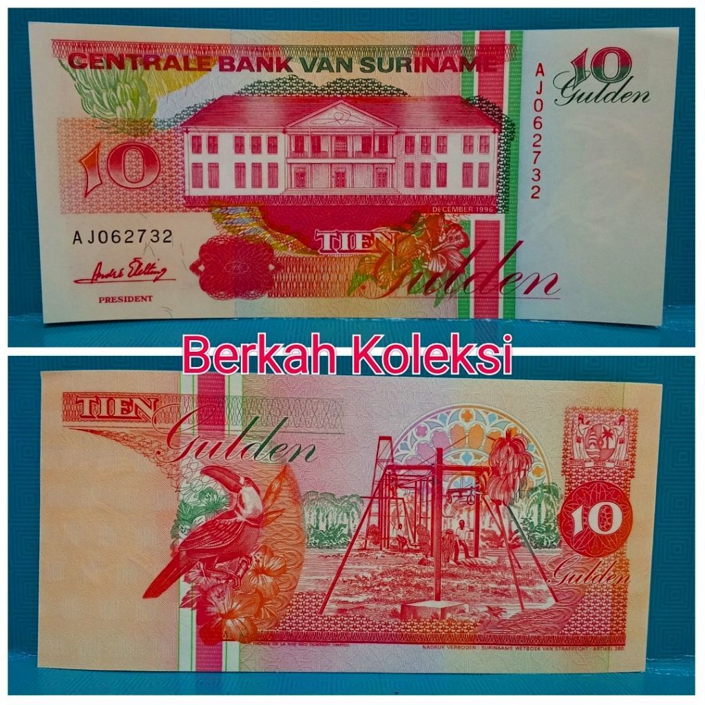 Uang Kuno Suriname 10 Gulden UNC langka  untuk Mahar dan Koleksi