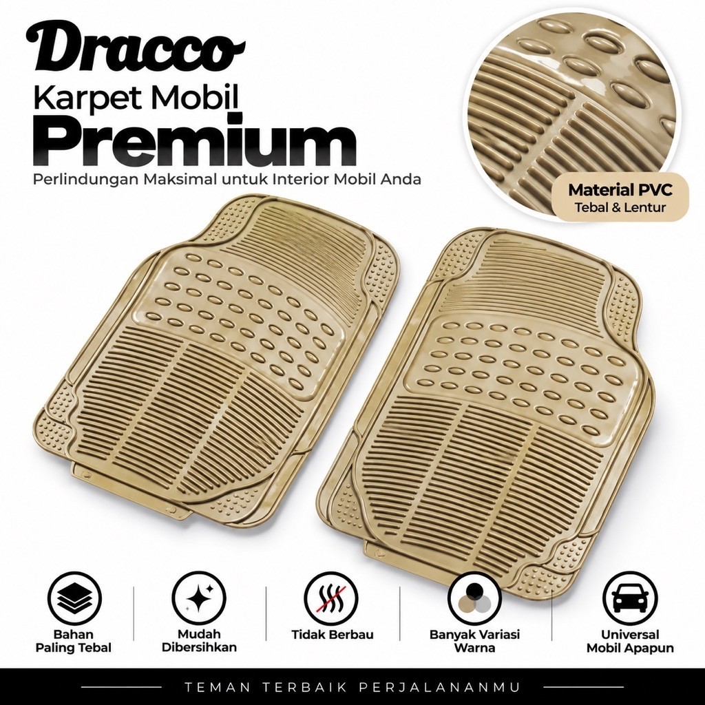 Karpet Mobil Karet 1 Baris Depan Coklat Universal Tebal Anti Slip DRACCO – Mudah Dicuci, Tahan Air