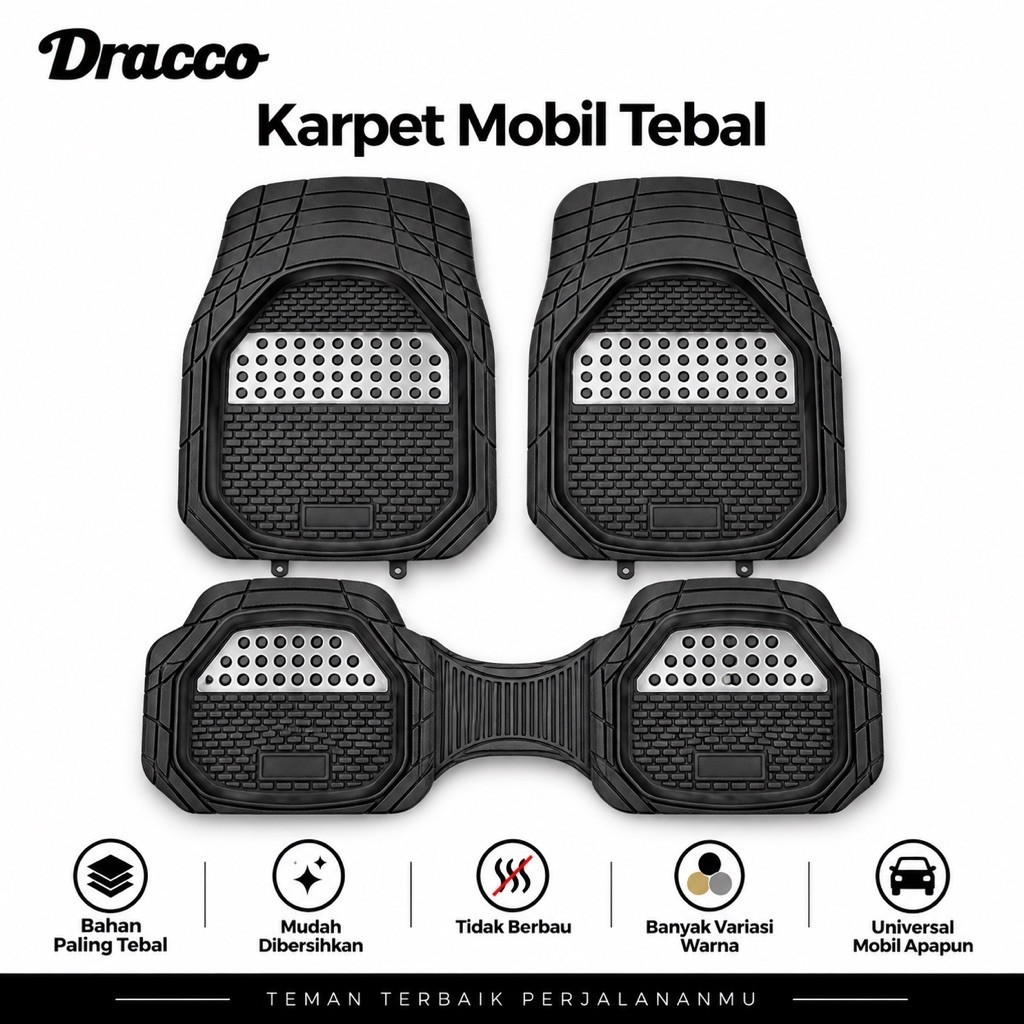 Karpet Mobil Karet Anti Slip Premium DRACCO–Alas Lantai Mobil Tebal,Tidak Licin,Mudah Dibersihkan