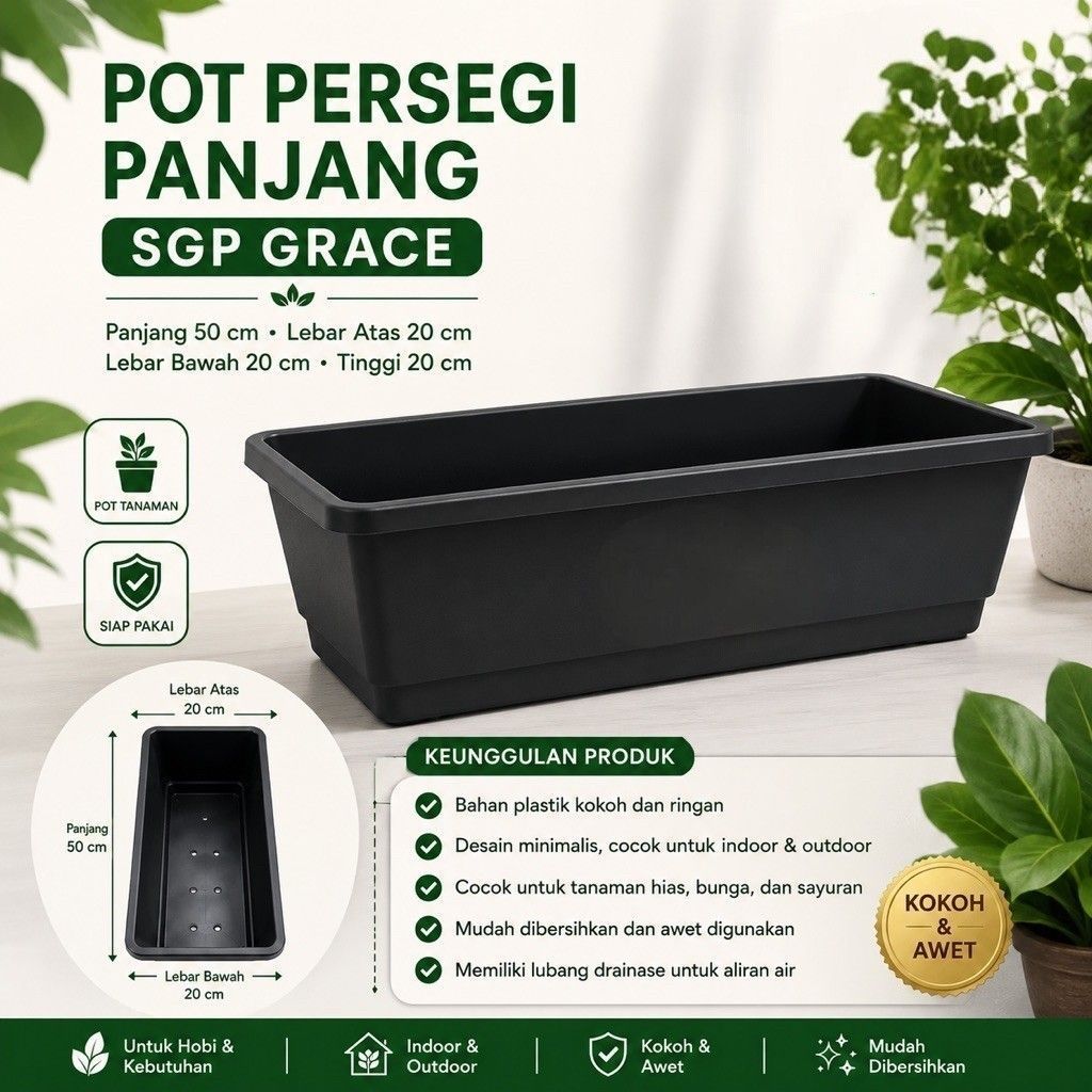 Pot SGP panjang 50 hitam - pot plastik panjang - pot panjang estetik