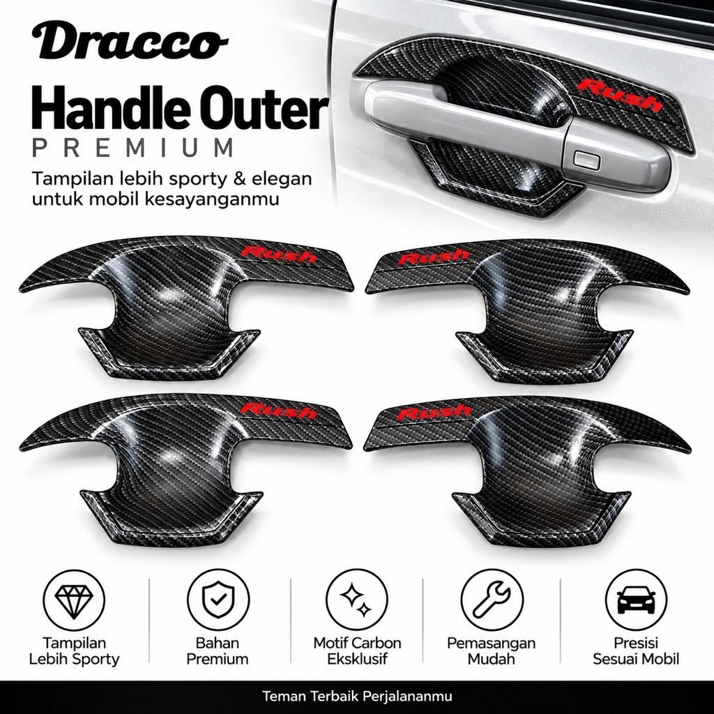 Dracco Cover Outer Toyota Rush Carbon Chrome – Aksesoris Outer Pintu Rush Premium