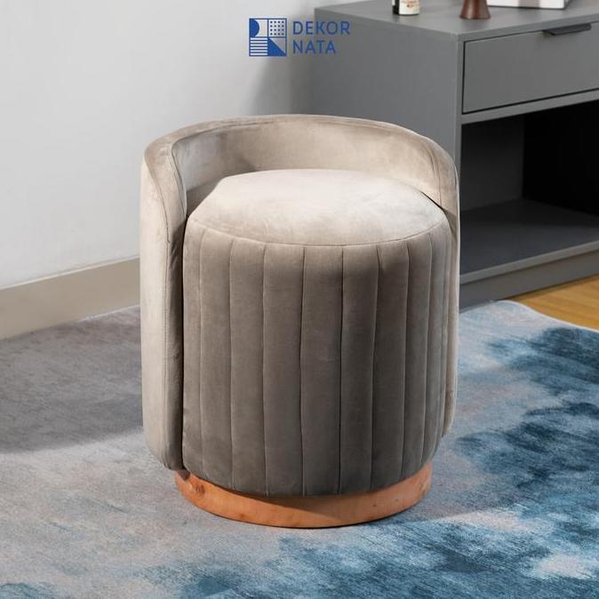 Dekornata - Zenia Stool / Sofa Kayu Minimalis dengan Sayap Bludru / Kursi Meja Rias / Ottoman Chair 