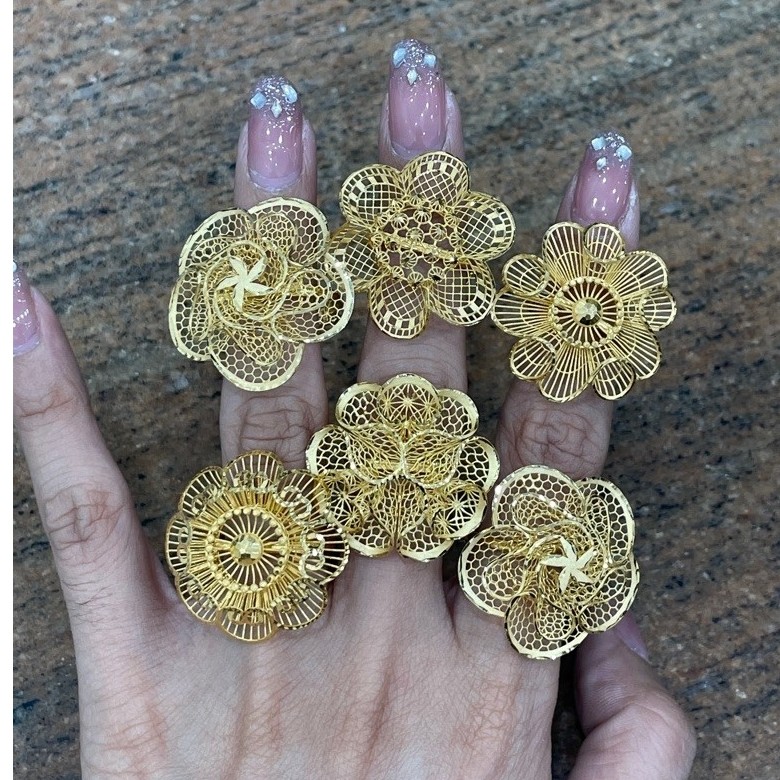 Cincin Adjustable Bunga Kendari Krawang Emas Asli Kadar 875