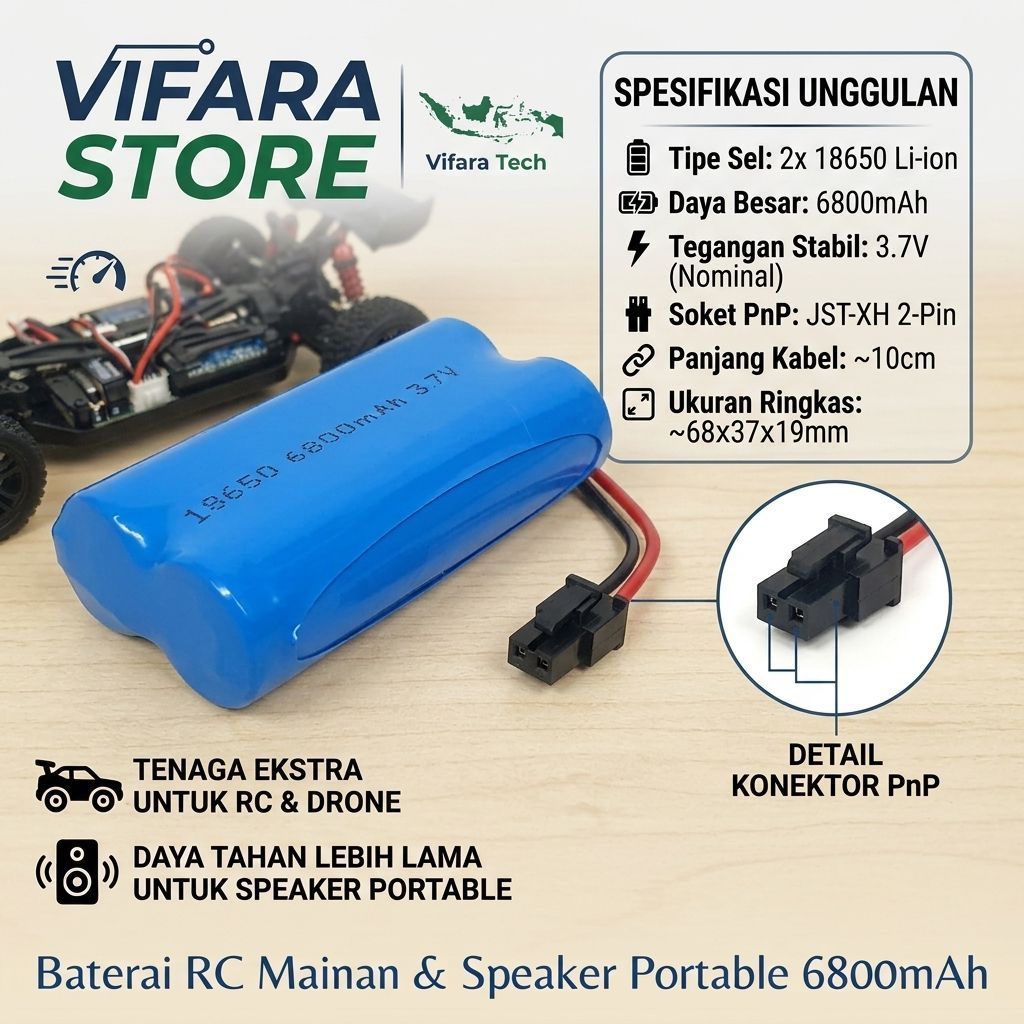 Baterai Speaker Bluetooth Portable 3.7V 18650 6800mAh Dual Sel Li-ion Soket Hitam 2 Pin Pengganti Ba