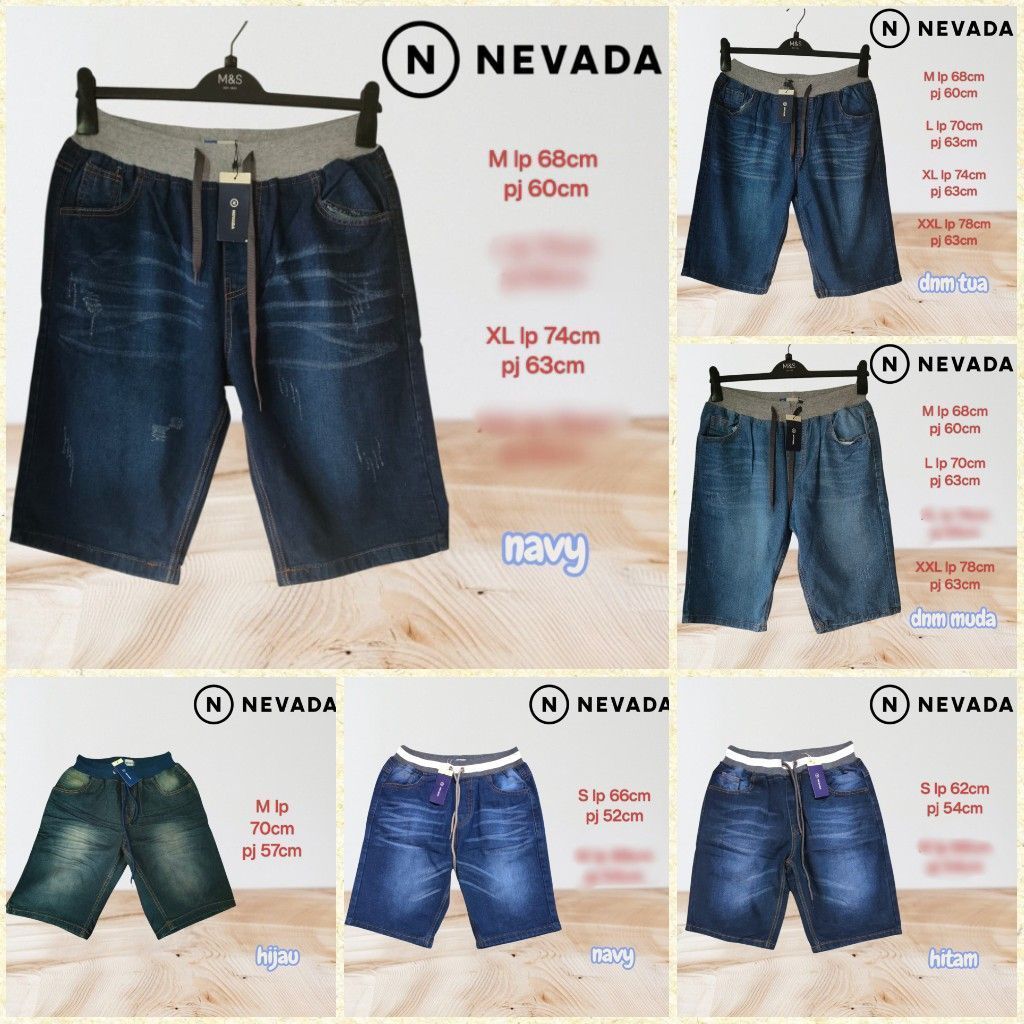NEVADA Celana Jeans Pendek Pinggang Rib Pria Dewasa