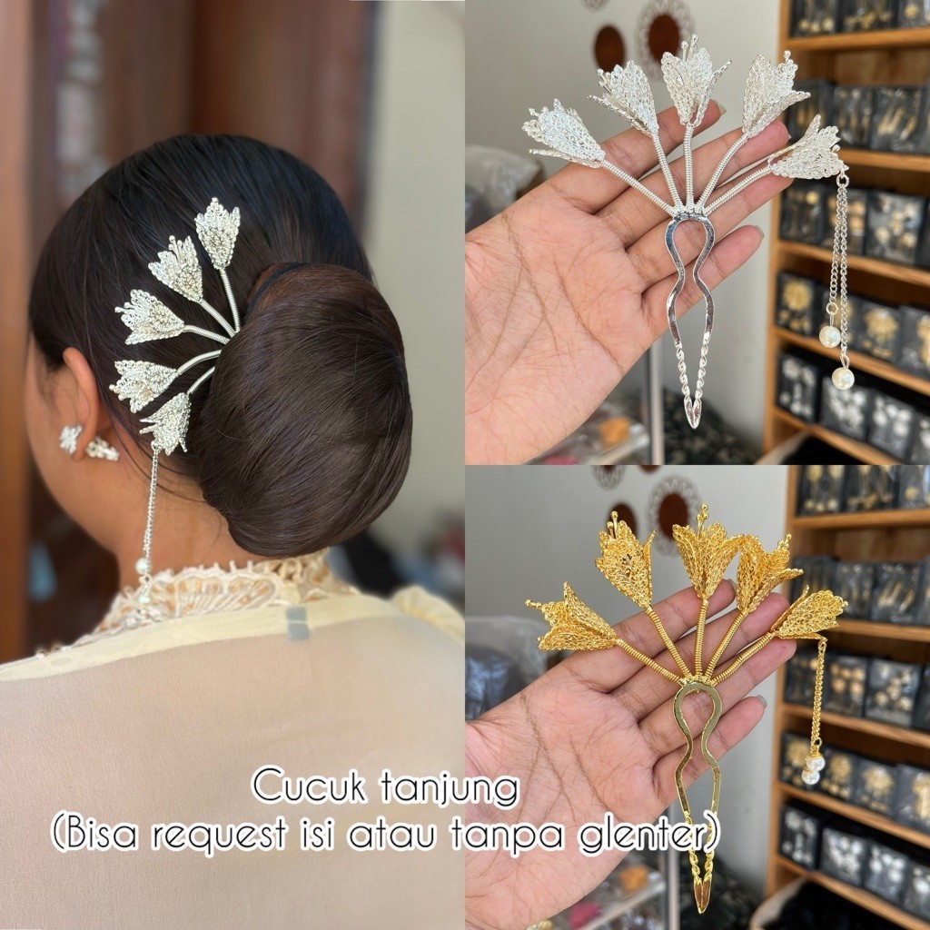 cucuk tanjung alpaka lapis emas / tusuk konde / hiasan rambut