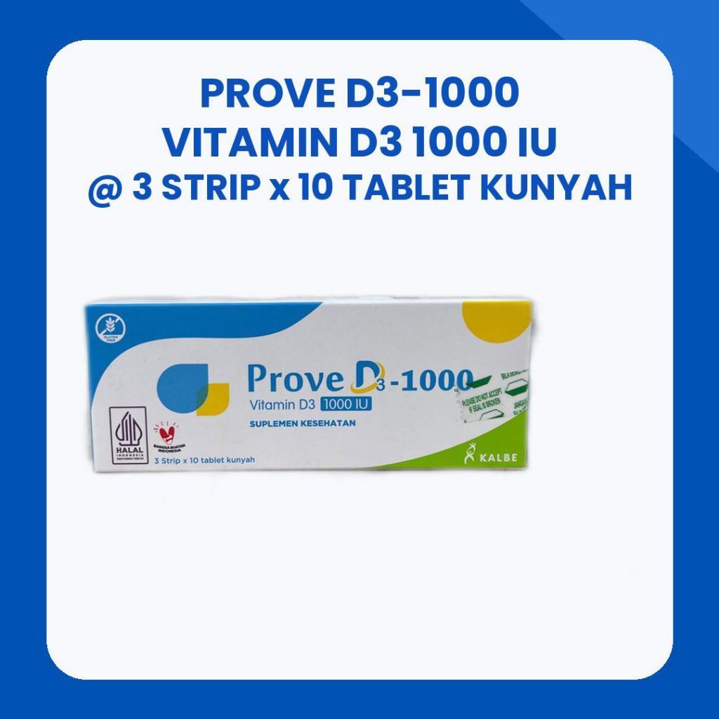 Kalbe Prove D3-1000 Vitamin D3 1000 IU Suplemen Kesehatan 3 Strip x 10 Tablet Kunyah Halal
