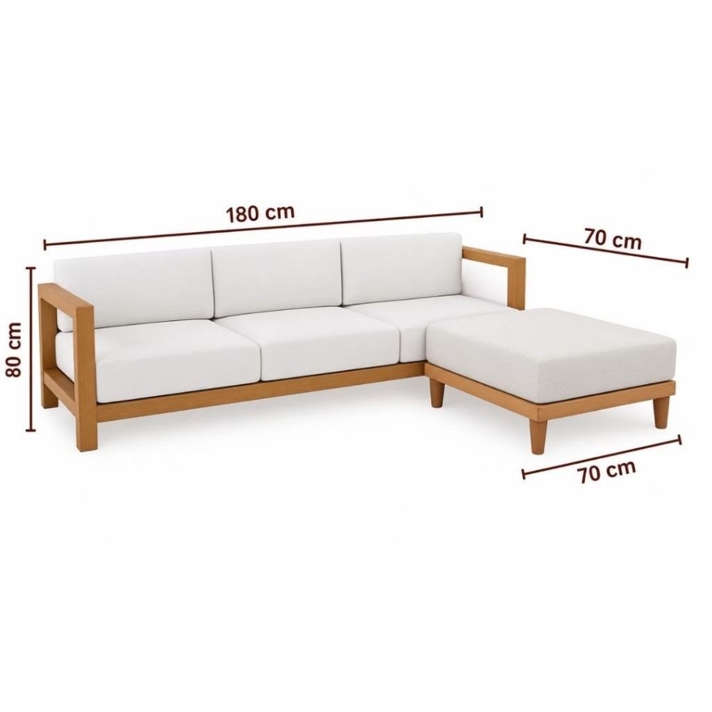 Sofa L Minimalis Kayu Jati Solid - Sofa Sudut Ruang Tamu Modern (Kualitas Ekspor)