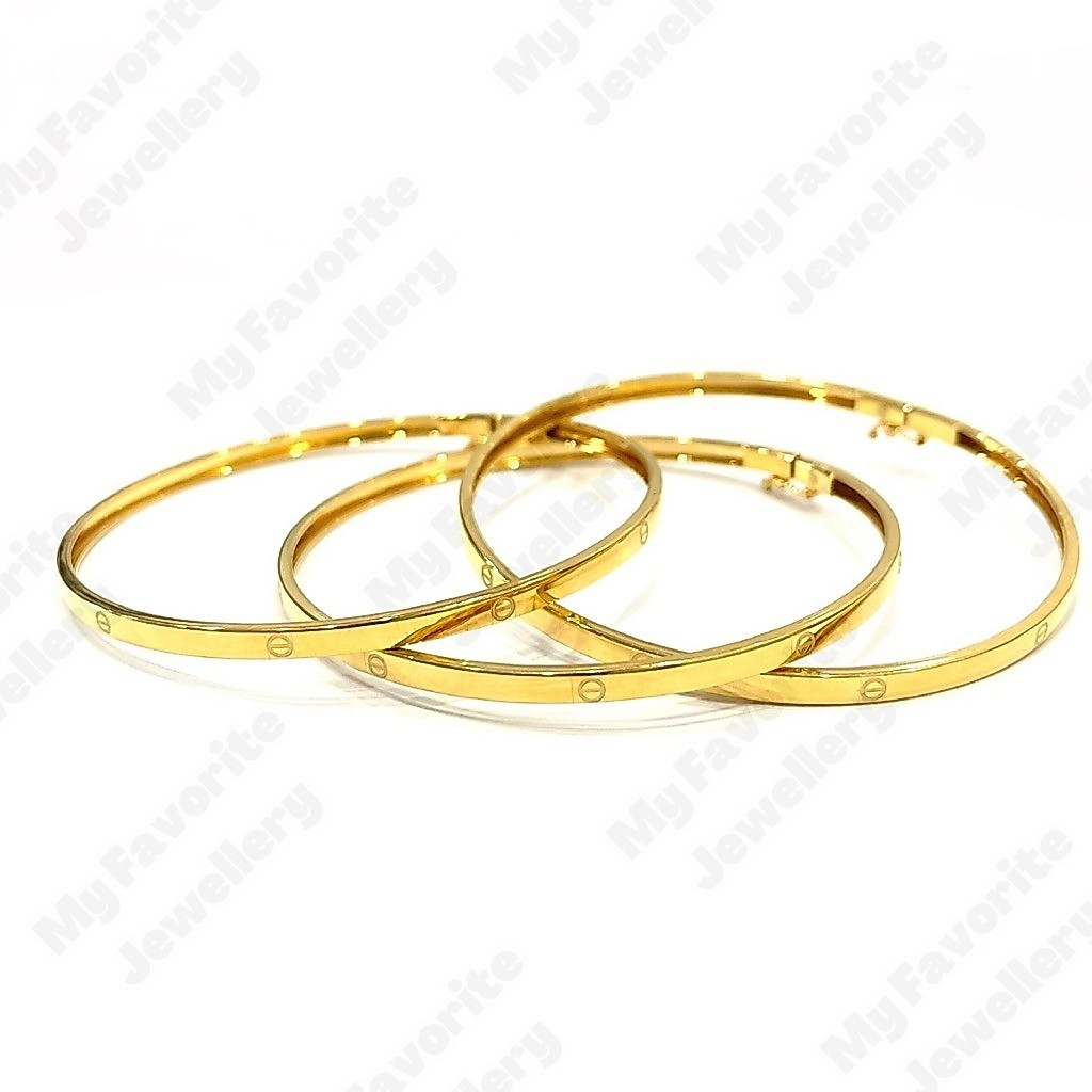 Gelang Bangkok Bulat Motif Laser Emas Asli Kadar 700 16karat