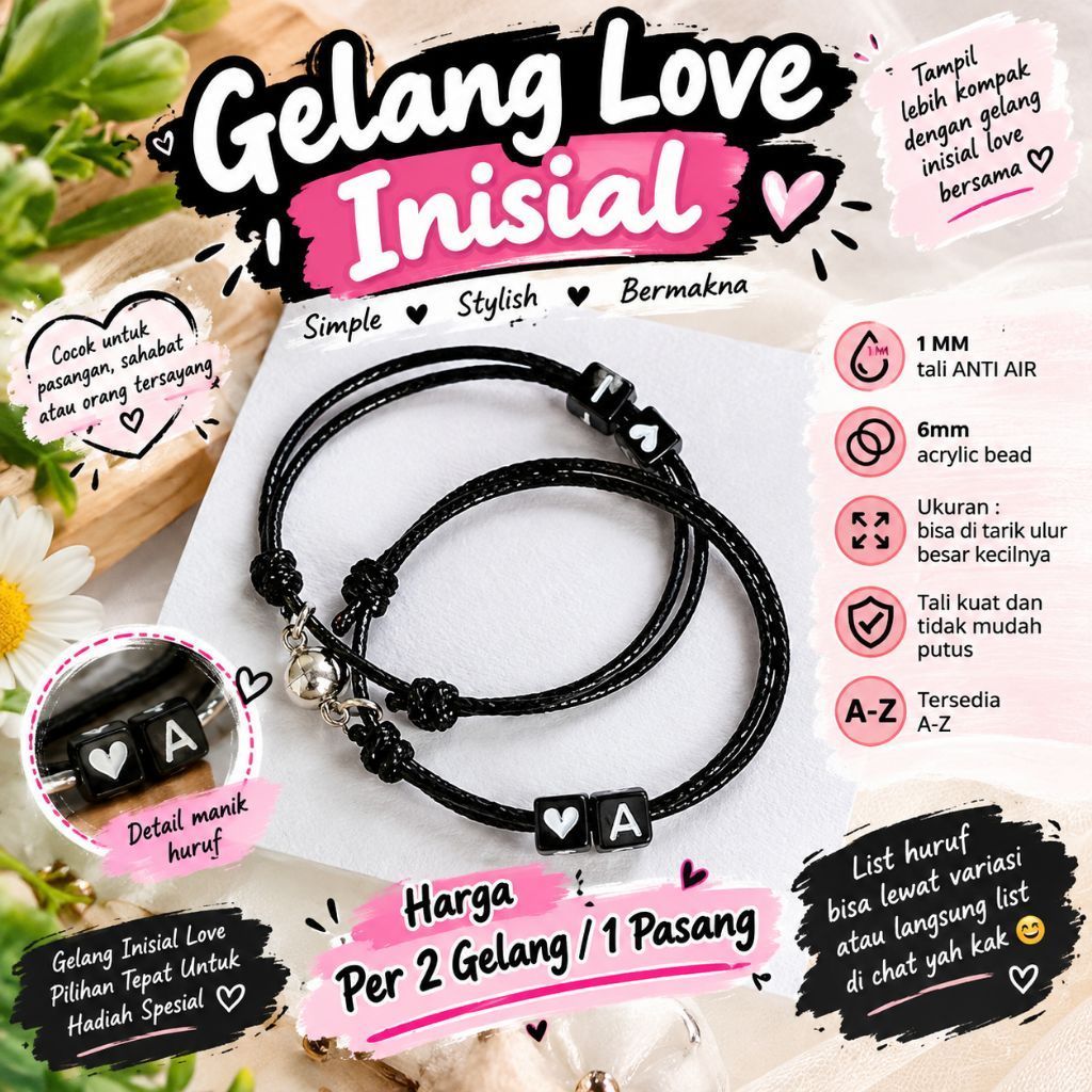 (COD) gelang couple love inisial request huruf
