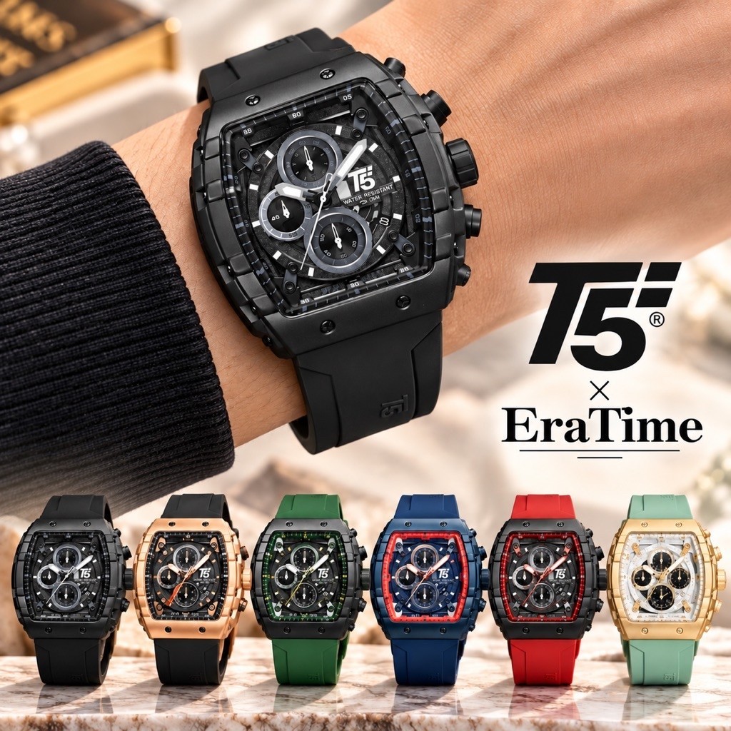 EraTime - Jam Tangan Pria T5 3856G Original Chronograph Fullset Box Paperbag Tahan Air Garansi 1 Tah