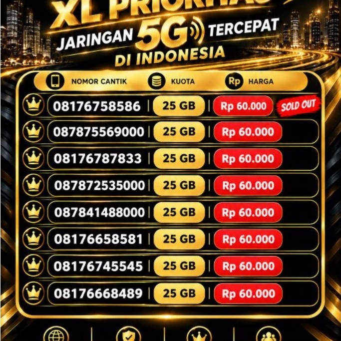 Ready XL Prioritas 25gb 60rb