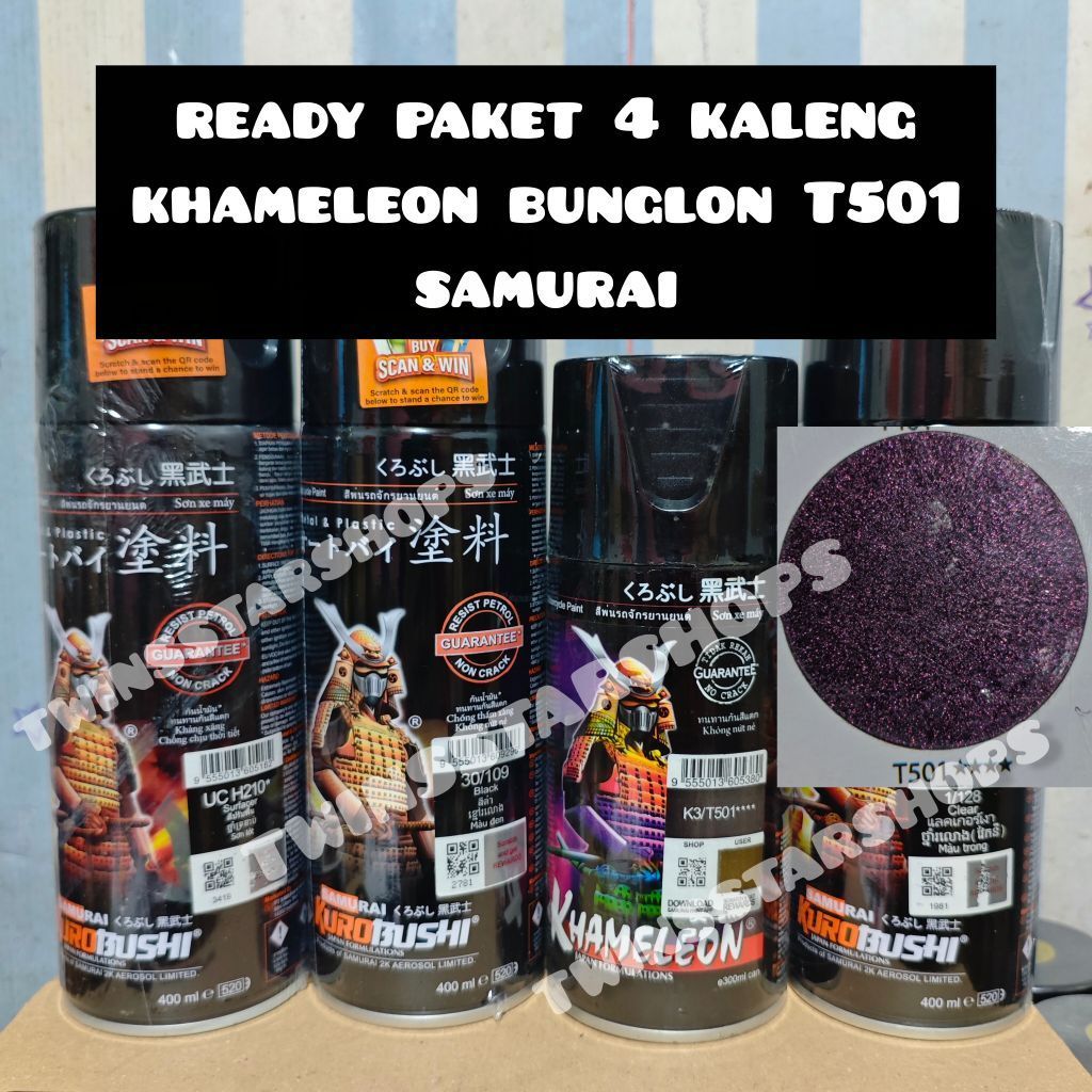 Pilok Cat Samuraipaint Paket 4 Kaleng Bunglon T501 Merah Keunguan Khameleon Epoxy UC H210 Black 109 