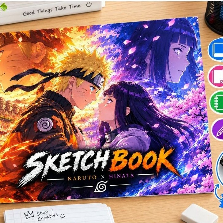 Sketchbook Naruto Hinata A4 Landscape 20 Lembar | Buku Gambar Anime Spiral Ring 100 GSM