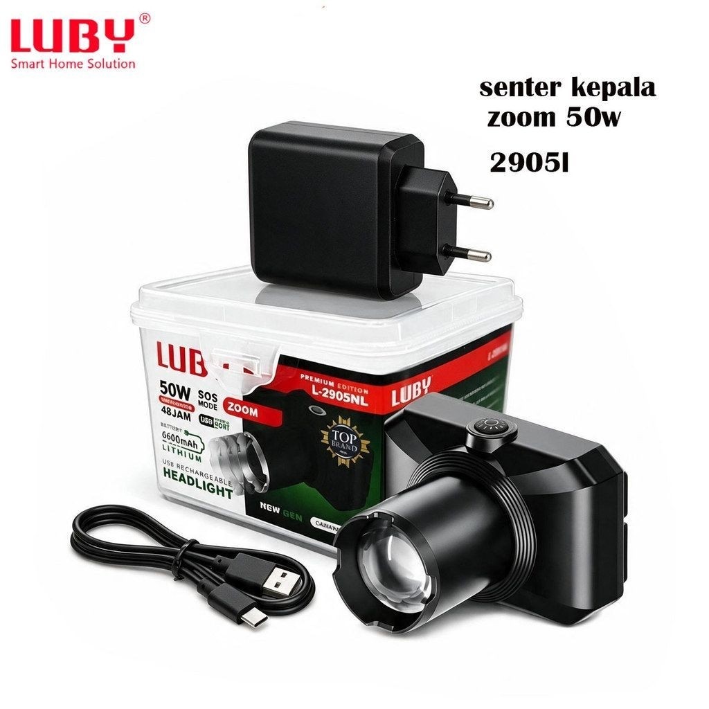 SENTER KEPALA LUBY LED 50 WATT ZOOM / HEADLAMP LUBY