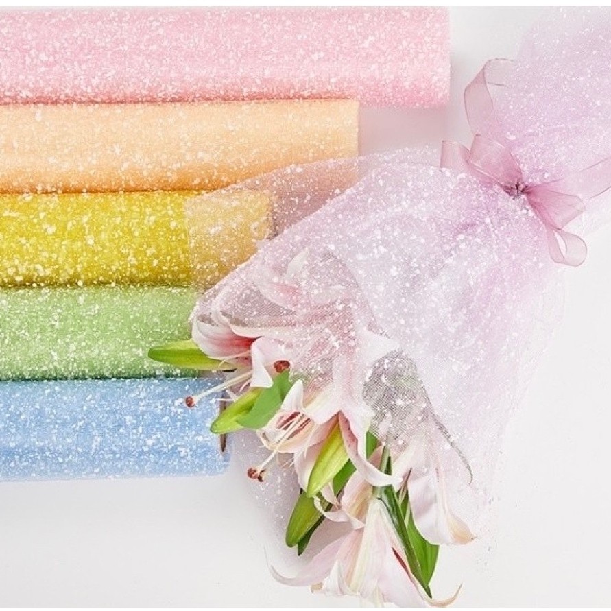 Kiandaa 1 Roll Kain Tile Salju 4 Yard flower wrapping sparkling snow wrapping mesh buket bouquet ins