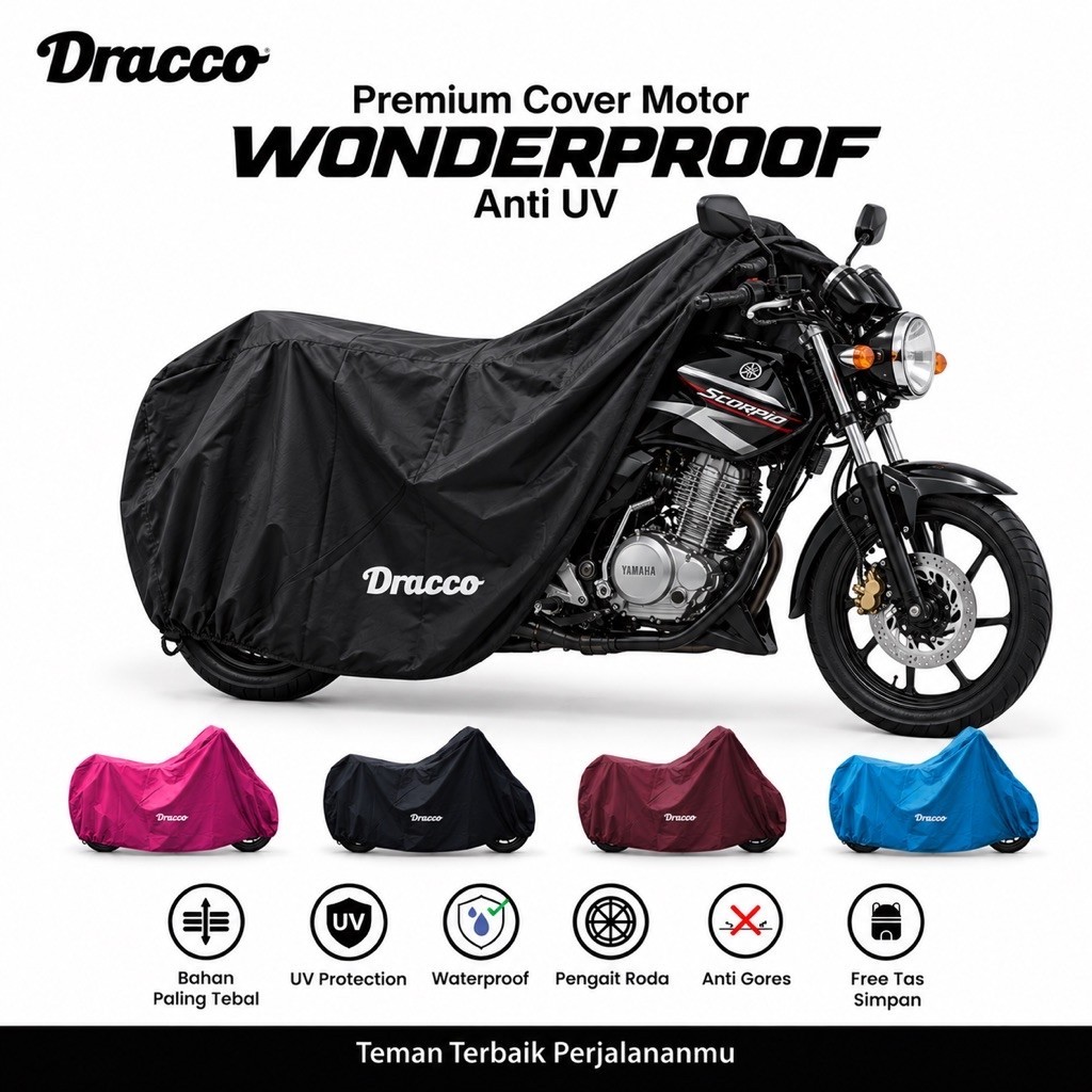 DRACCO Sarung motor SCORPIO tebal 100% waterproof awet premium WONDERPROOF cover pelindung motor