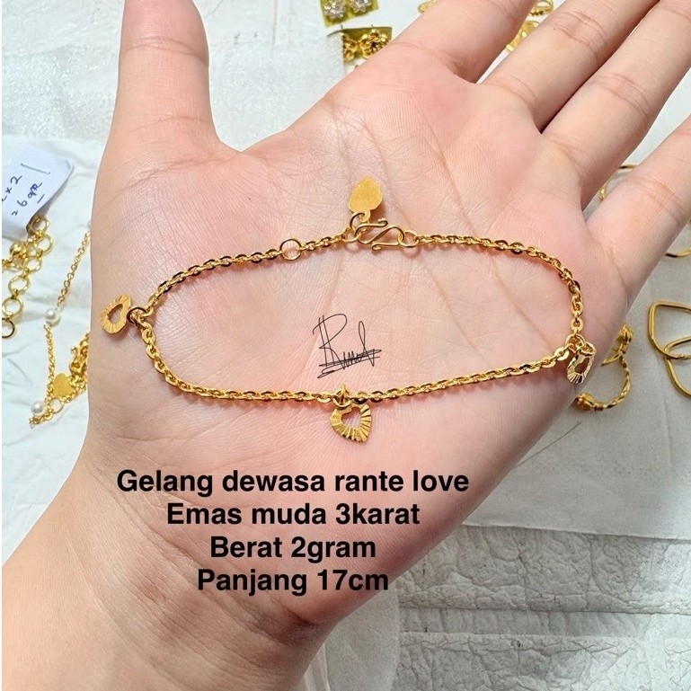 Gelang dewasa rantai love  emas muda 3karat 2gr