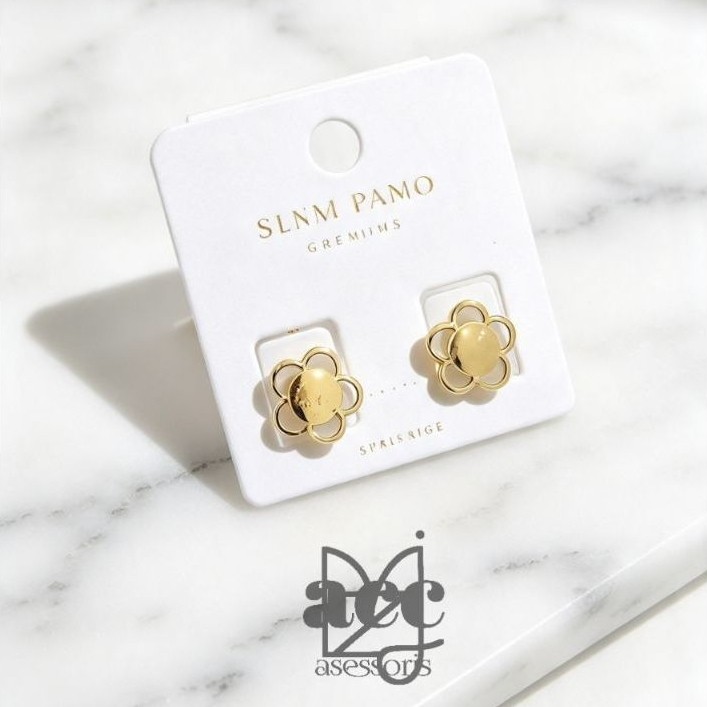 Anting Tindik Motif Bunga Mawar Lapis Emas Korean Style