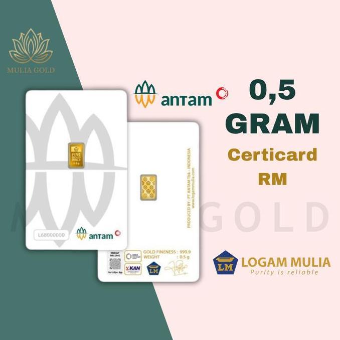 Terlaris Logam Mulia Antam 0,5 Gram Certicard/Lm Antam/Emas Batangan