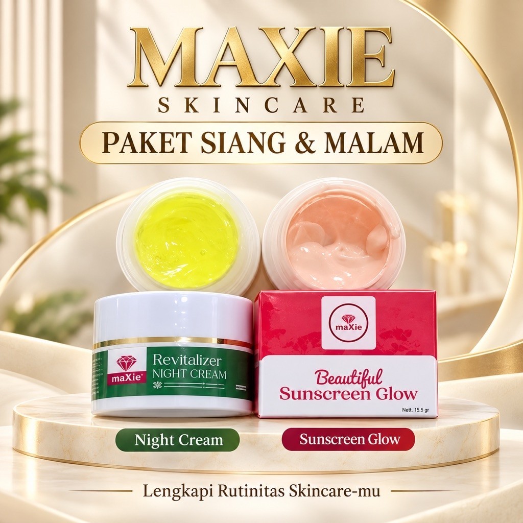 MAXIE Skincare Paket Siang & Malam Krim Malam Revitalizer dan Sunscreen Glow 15.5 gr