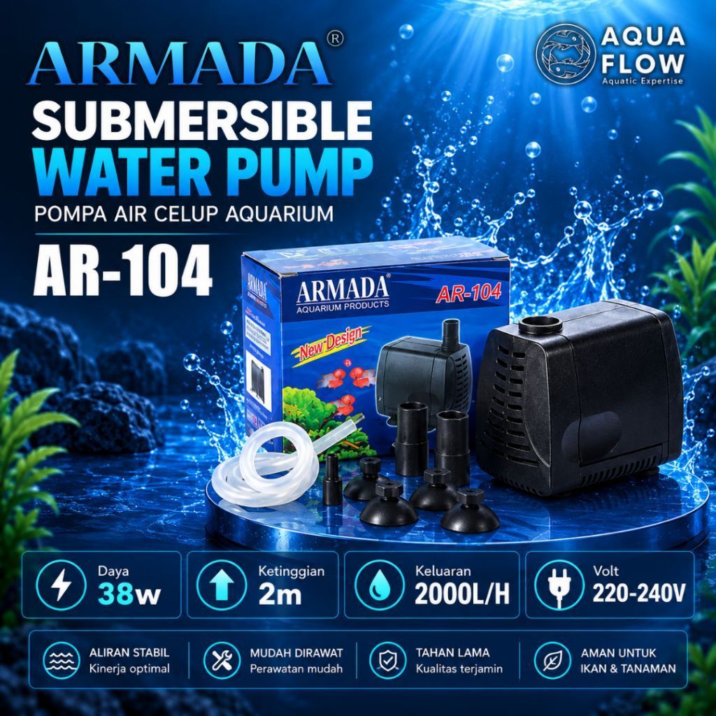 Pompa Aquarium Armada AR 104 2000L/H 38W / Pompa Aquarium / Pompa Celup / Pompa Kolam