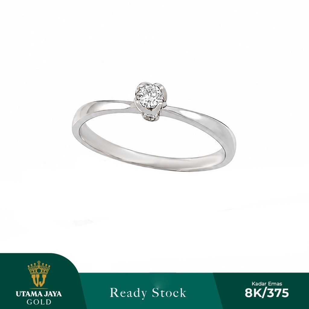Cincin Emas Putih Model Minimalis Permata Satu Ring Bunga 375 /8K
