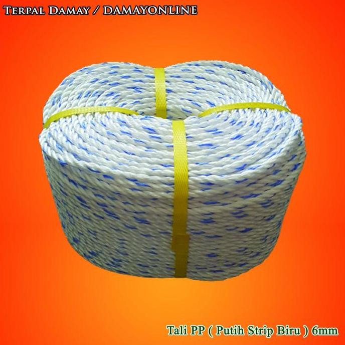 

Tali Tambang 6mm Putih Strip Biru / Rol ( Per Rol )