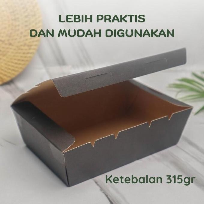 TERMURAH - paper lunch box kotak makan kertas 315 gr tanpa rakit hitam size M
