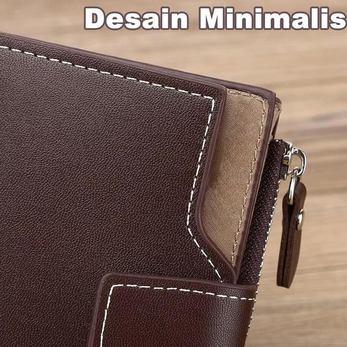 Dompet Slot Kartu Pria Bahan Kulit Pu Dompet Mini Lipat Dengan Resleting Simple Waterproof -By014 Do