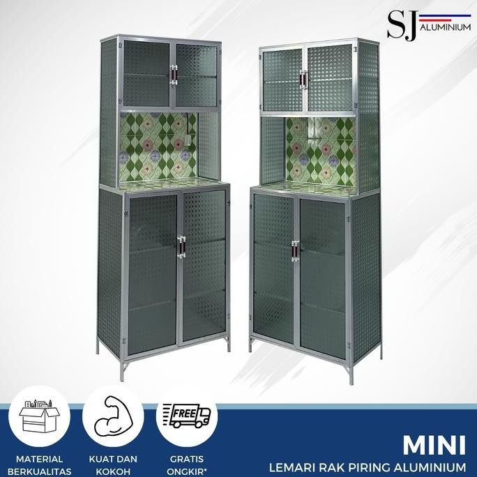 Rak Piring Lemari Dapur Kaca Aluminium - Mini 2 Pintu