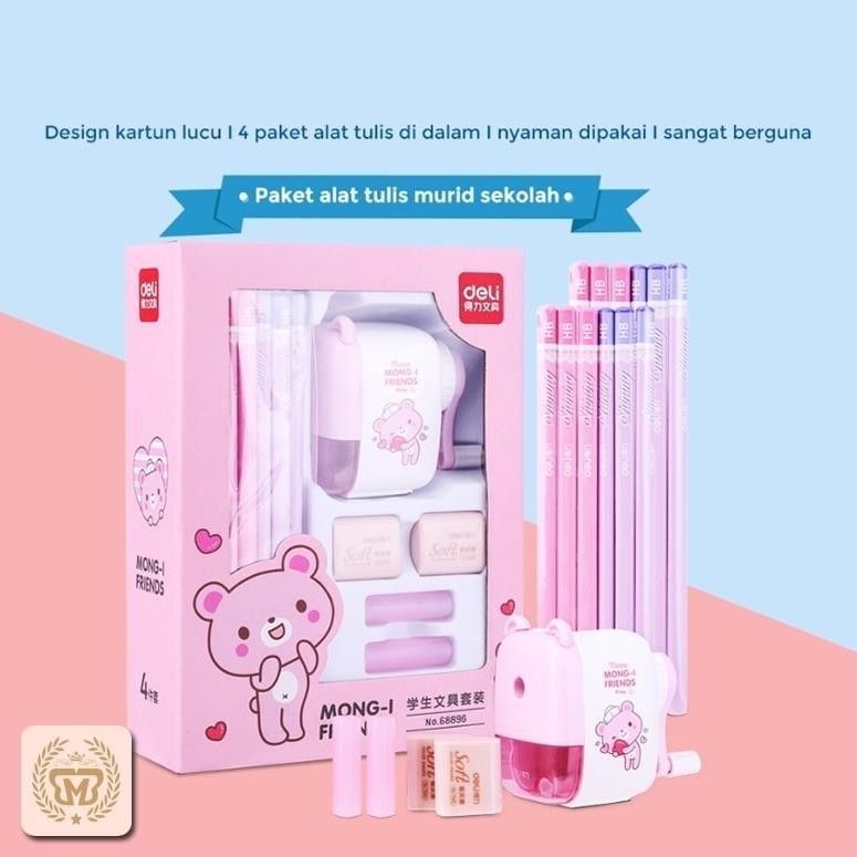 

COD PROMO Perlengkapan Sekolah Set Alat Tulis Rautan Pensil Penghapus Deli Stationery Set 4 in 1 Rautan Pensil 12pcs Pensil 2 Penghapus Dan 2 Penutup Pena