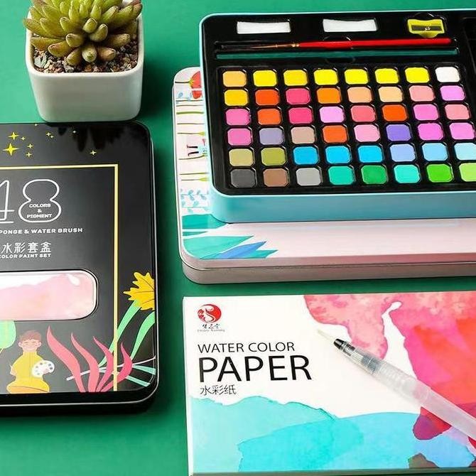 

CODOlla cat air warna 36/48Water Color Set Watercolor Paint Set- Alat Cat Air Set (Termasuk Kuas dan Kertas Gambaran)