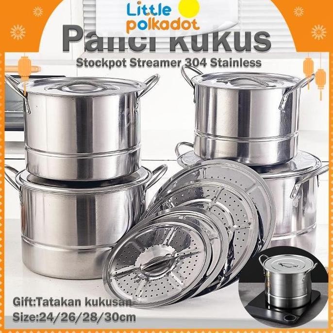 Pot Steamer Panci Kukus 24/26/28/30Cm Panci Dandang Kukus Stainless Steel Stock Pot Steamer Stainles