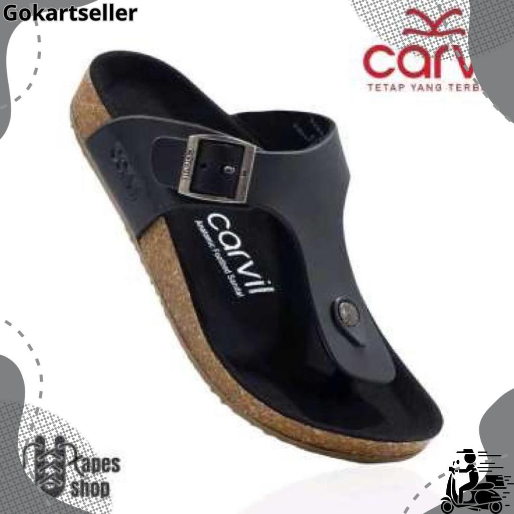 Promo Sandal Pria Carvil Kulit Terbaru Original / Sandal Kulit Pria / Sandal Jepit Pria / Sandal Asl