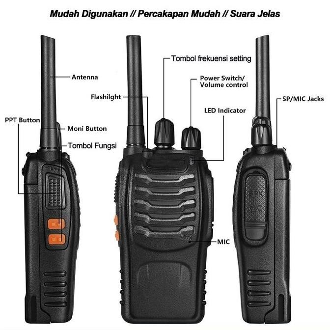 2Pcs Ht Walkie Talkie Jarak Jauh 10Km(Max) Baterai Ht Wlan Uhf 16 Saluran Waterproof Portaiar