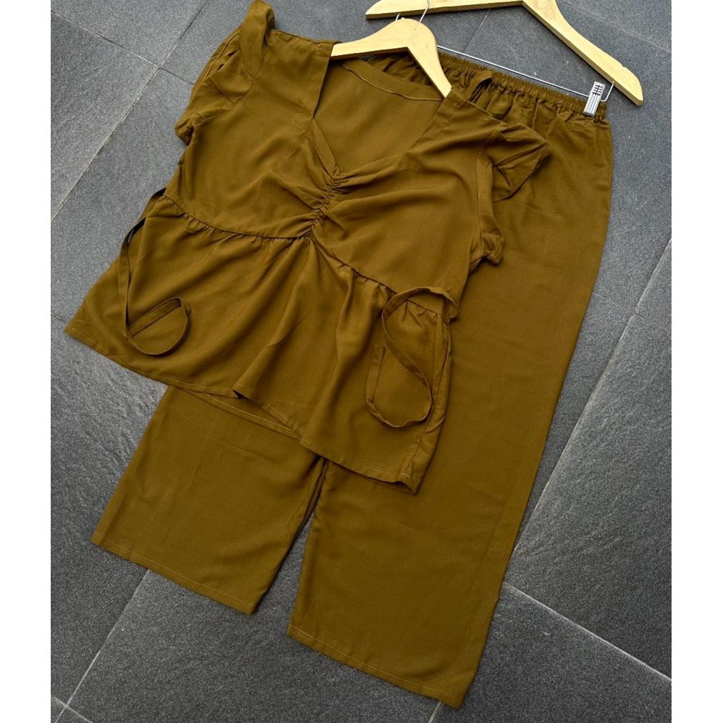 Nld-1419 Aq-54 Set Wanita Model Dada Kerut Bahan Rayon Atasan Baju And Celana Hemat