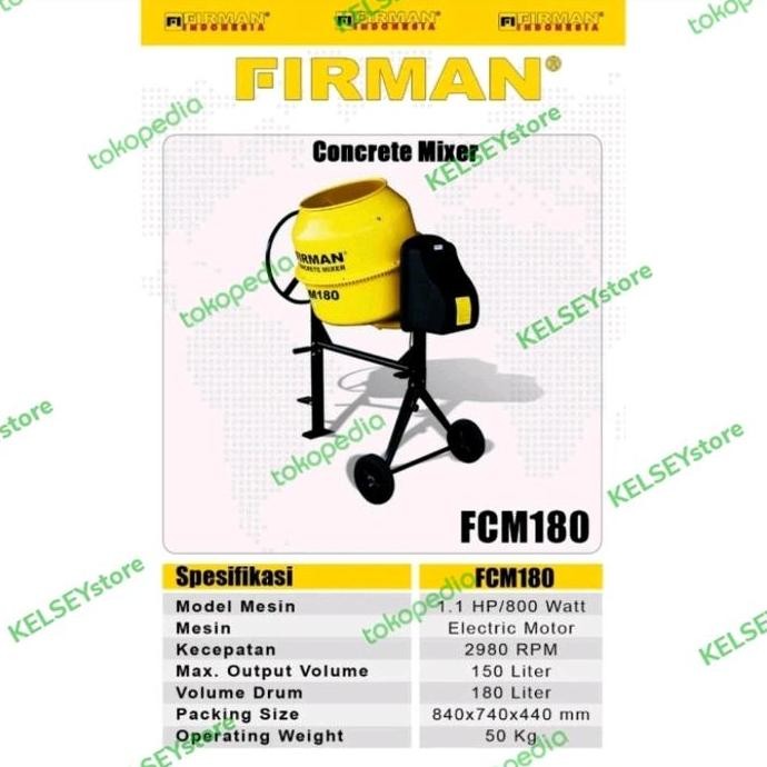hanya disini] Molen Semen Firman FCM180 Mixer Concrete Listrik FCM 180 liter