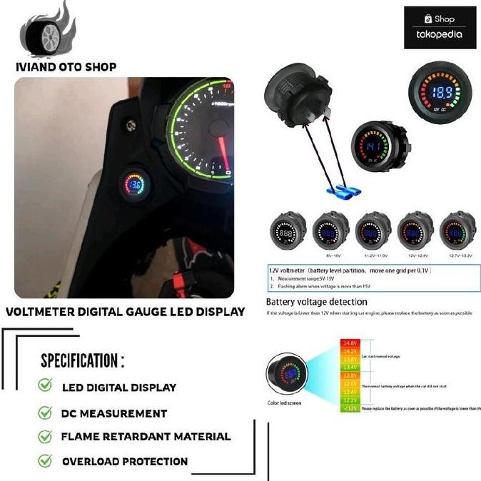 TERLARIS - Voltmeter Digital Motor Mobil Display LED Volt Meter Gauge DC 2 Volt Car